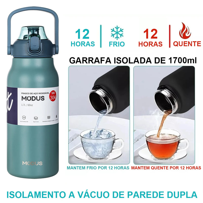 MODUS Garrafa Térmica de Viagem Vacuum Inox com Palha Copo Térmica Fria e Quente Vácuo