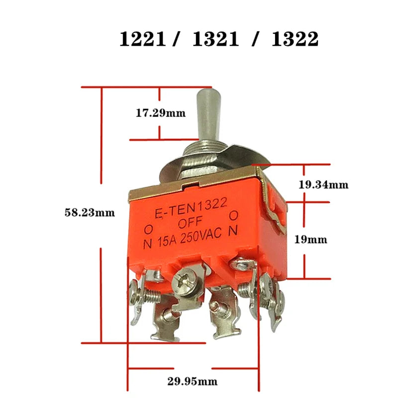 10 PCS,The Power Toggle Switch,ON-OFF/ON-OFF-ON,E-TEN Series,15A 250VAC,2/3/4/6Pin