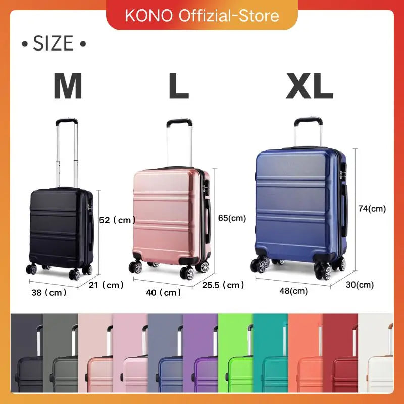KONO TSA Lock, suitcase (M/L/XL) TONO Hard Case, Lightweight ABS Trolleys with Twin wheels