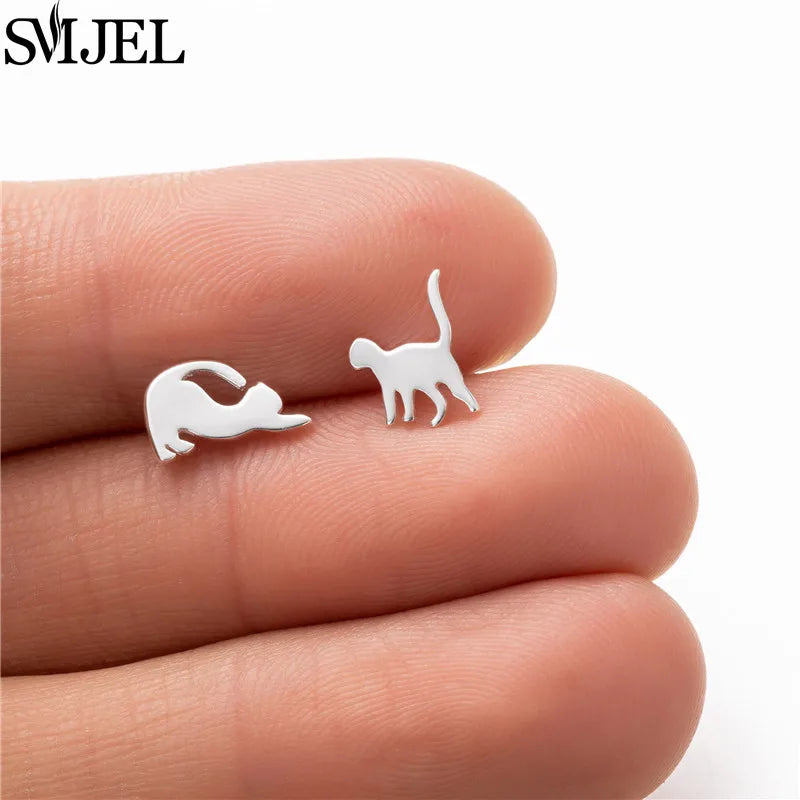 Real 925 Sterling Silver Dog Paw Earrings for Women Lovely Cat on Moon Earring Fashion Kitten Piercing Jewelry Animal Studs Gift
