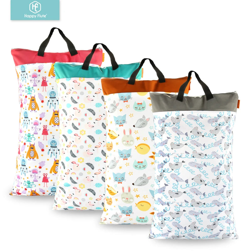 HappyFlute Lager Size Polyester PUL Waterproof Baby Bags for Mom Baby Stroller Use 40*70cm Big Size Double Packet Diaper Wet Bag