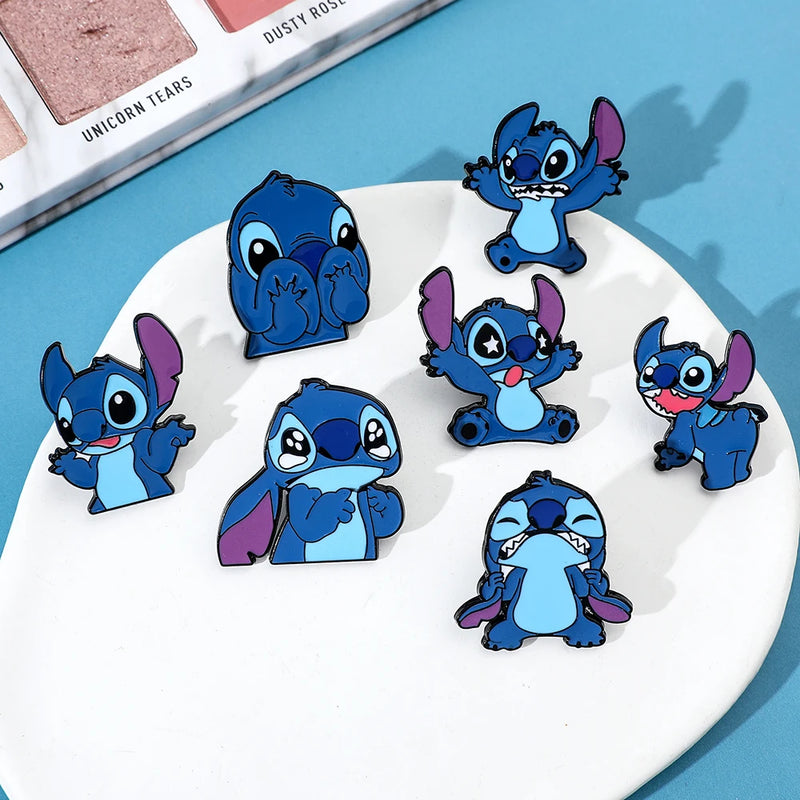 Stitch & Lilo Enamel Brooch Anime Cartoon Fashion Backpack Accessories Ohana Means Family Lapel Pins Kawaii Jewelry Girls Boys