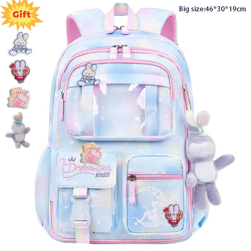 Waterproof Rainbow Schoolbag Student Girls Children's Princess Refrigerator Door Backpack Spine Protector Shoulder Bags Cute