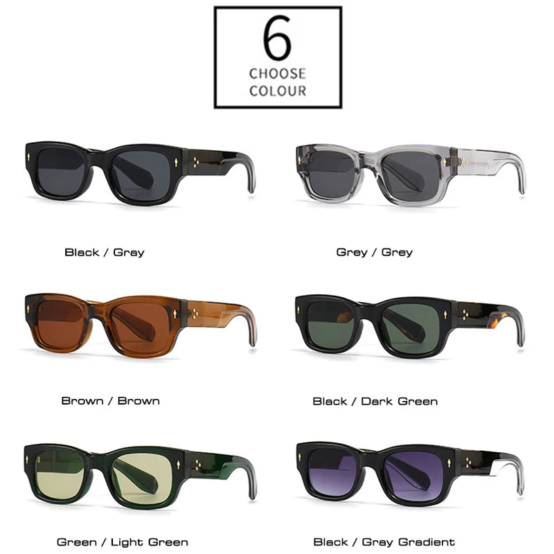 SHAUNA Trending Square Men Punk Rivets Sunglasses Retro Dark Green Eyewear Women Shades UV400 Sun Glasses