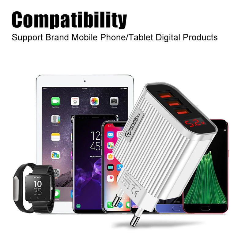 Quick charger 3 Ports Digital Display USB Charger for iPhone 13 Pro Max Xiaomi12 Samsung 5V 3A Fast Charging Wall Phone Chargers