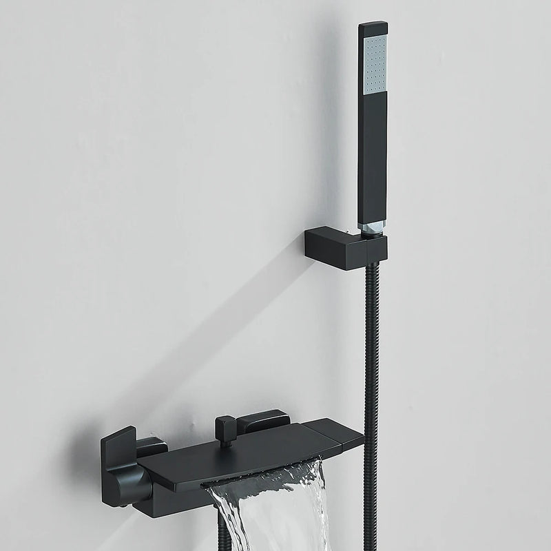 Black Waterfall Bathtub Shower Faucets Wall Mount Shower Mixer Tap Faucets Hot Cold Bath Shower Tap BaRobinet Baignoire