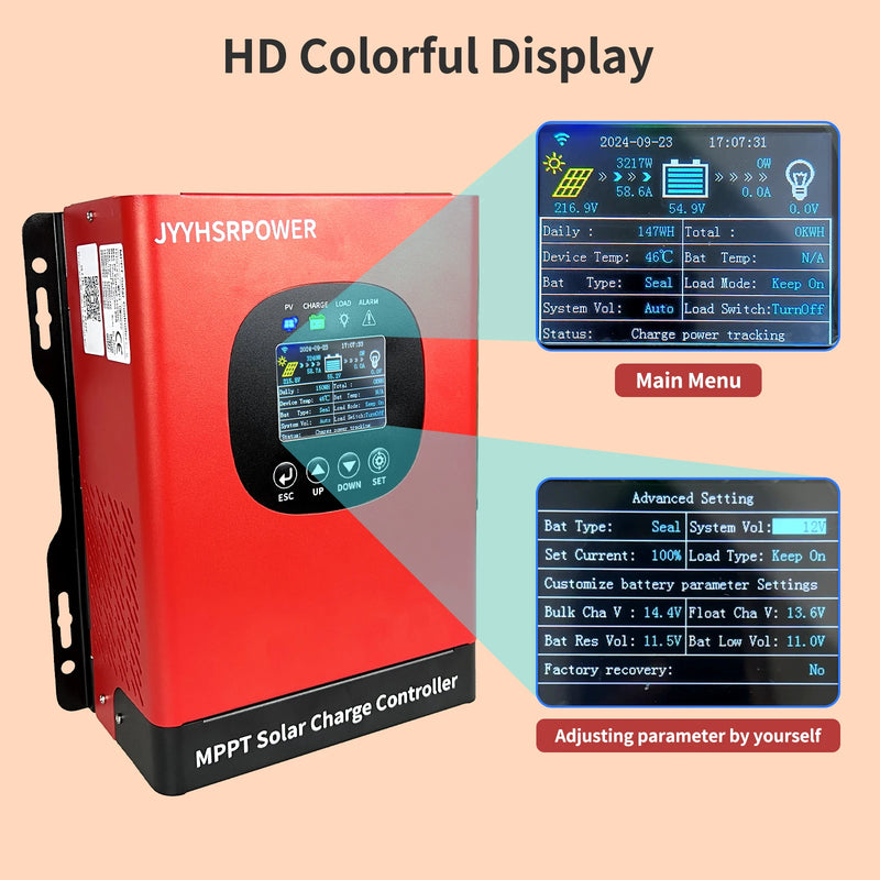 5760W 60A 50A 40A 80A Built-In WIFI MPPT Solar Charge Controller Max 230VDC For 12V 24V 48V 60V 72V 96V Auto System