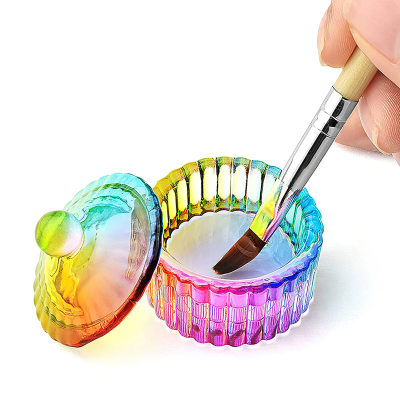 1 pc Rainbow Crystal Clear Acrylic Liquid Dish Dappen Dish Glass Cup with Lid Bowl for Acrylic Powder Monomer Nail Art Tool Kit