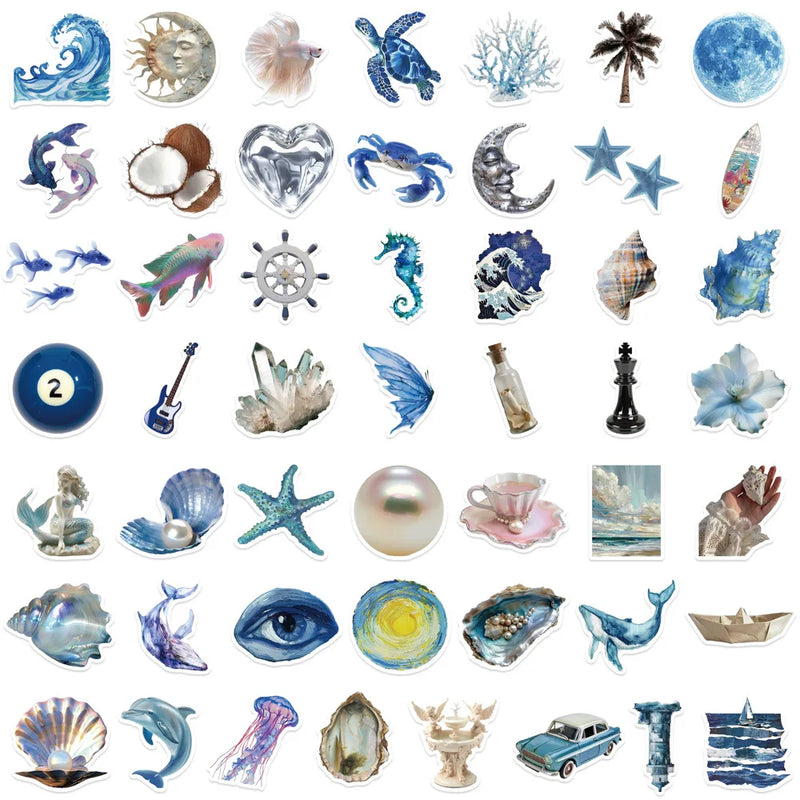 10/25/50pcs Aesthetic Mixed Blue Ocean Sea World Stickers for DIY Notebook Laptop Phone Suitcase Kids Toy Decals Helmet