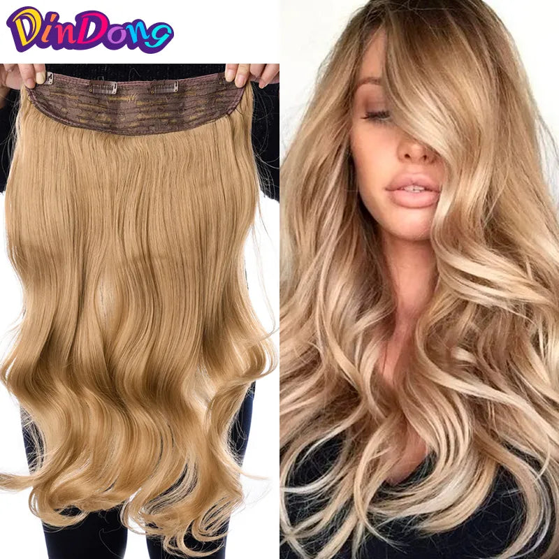 DinDong Synthetic Clip in Hair Extensions Wavy 24 inch 190G Premium Heat Resistant Hair 613