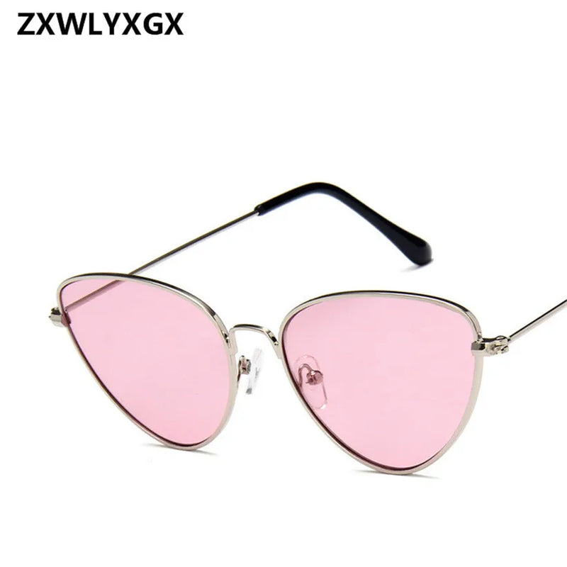 ZXWLYXGX 2022 New Cat Eye Sunglasses Women Brand Trendy Tinted Color Vintage Shaped Sun glasses Famle Drop Shaped Ocean UV400