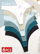 6PCS Ice Silk Seamless Thongs Panties for Women Sexy V-Waist G-String Bikini Female Soft Breathable Underwear Ladies Lingerie