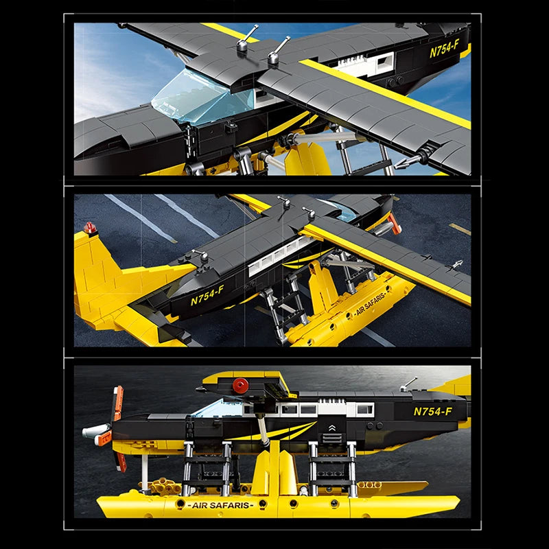 58007 738Pcs Bricks Cessna 208 City Cargo Water Plane WW2 Military High-Tech Plane Technical Model Building Blocks/Toy For Boys