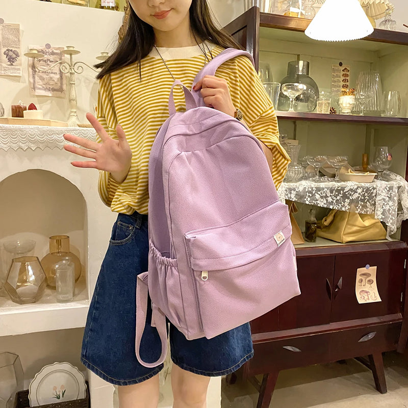 New Cotton Cloth Women Backpack Female Travel Rucksack Schoolbag for Teenage Girls Solid Color College Students Bookbag Mochilas