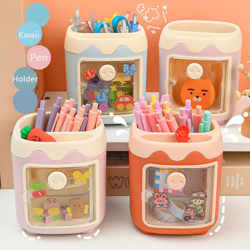 1PC Kawaii Pig Pen Pencil Pot Holder Brush Storage Container Desk Organizer Multifunction washi tape Stationery Office Supplies