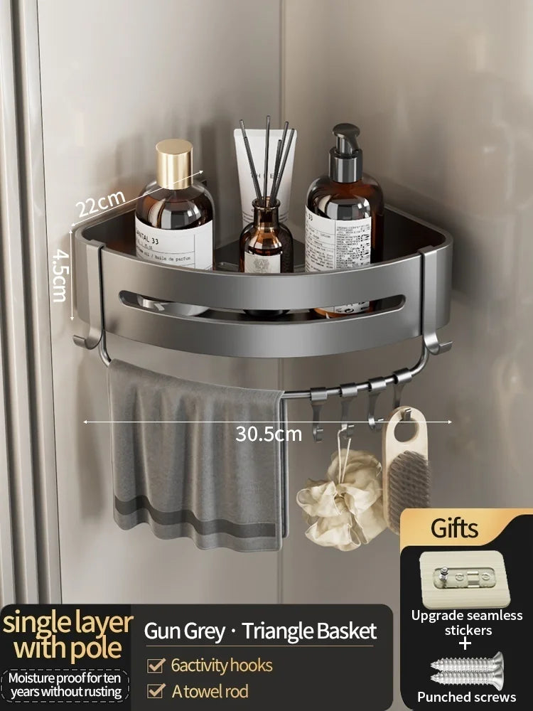 No Need to drill Wall Installation Aluminum Bathroom Shelf Shelves Shampoo Rack Storage Holder Kitchen Organizer Wall Rack