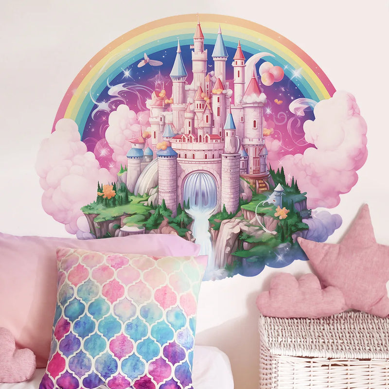 Rainbow Castle Vinyl Child Wall Sticker For Baby Room Decor Bedroom Accessories Furniture Sticker Adhesive Wallpaper Wall Decor