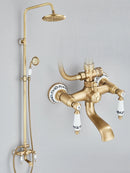 Retro Shower System Antique Brass Rainfall Shower With Handheld Shower Tub Spout For Bath Shower