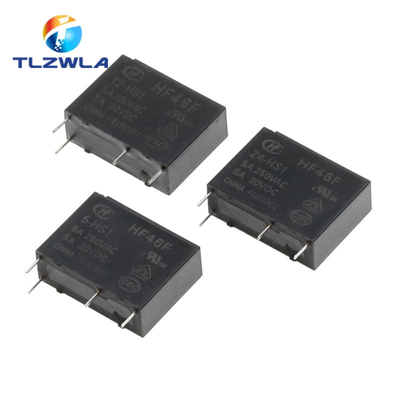 10PCS 30VDC Power Relays HF46F-005-HS1 HF46F-012-HS1 HF46F-024-HS1 5-HS1 12-HS1 24-HS1 5A 250VAC 4PIN 5V 12V 24V DC