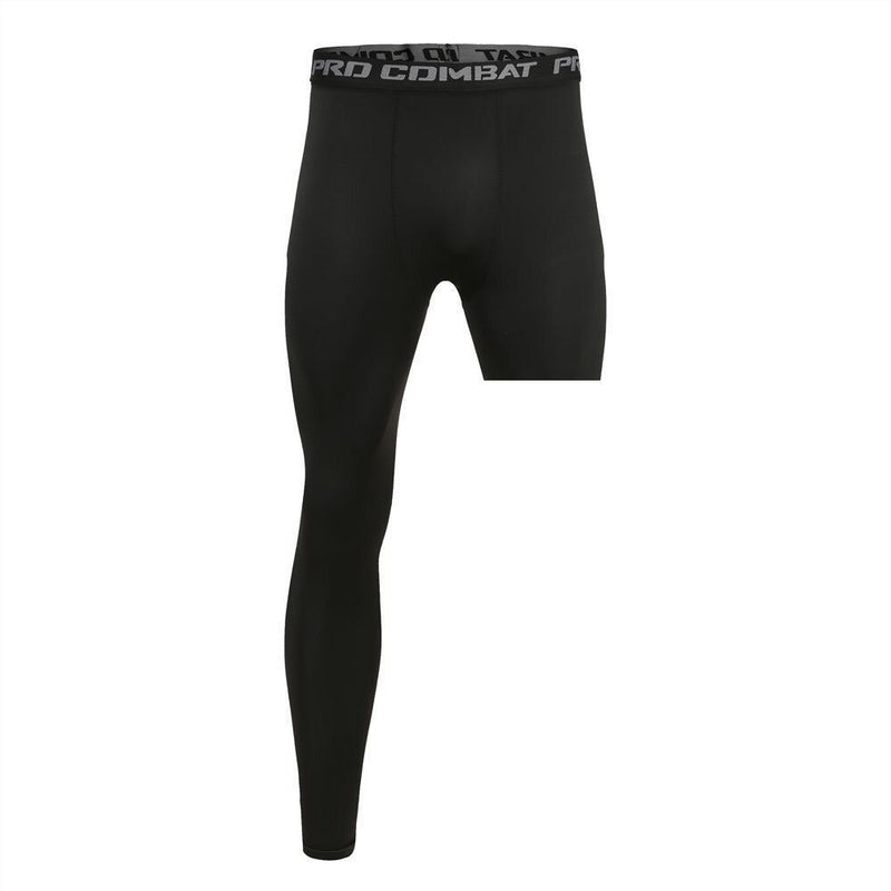 Men Base Layer Exercise Trousers Compression Running Tight Sport Cropped One Leg Leggings Basketball Football Yoga Fitness Pants
