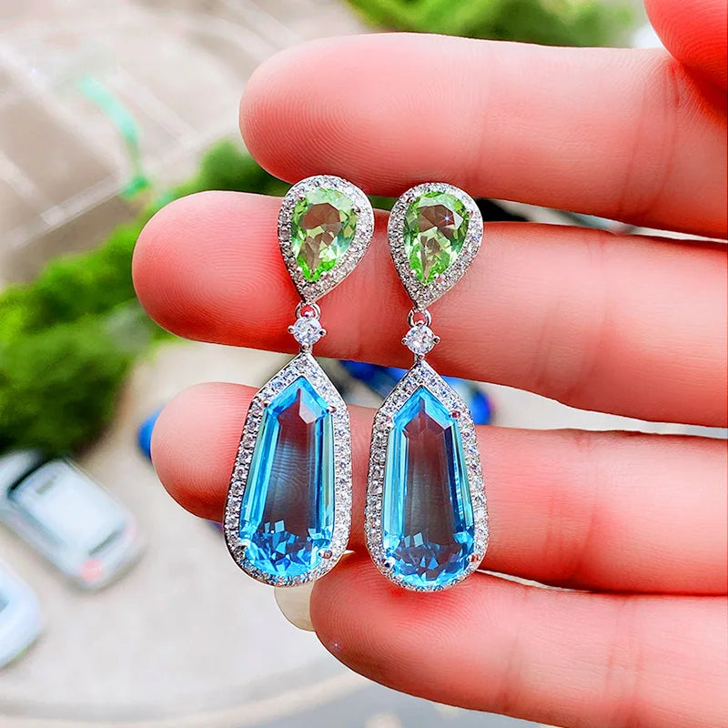 Huitan Colorful Bridal Dangle Earrings for Wedding Inlaid Geometric Cubic Zirconia Top Quality Women Earrings Luxury Jewelry New