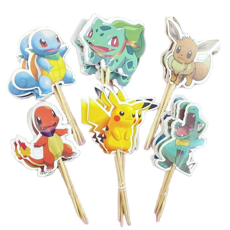 A Set Pokemon Cake Topper Kawaii Anime Figure Pikachu Charizard Cake Insert Children's Happy Birthday Decoration Supply Toys