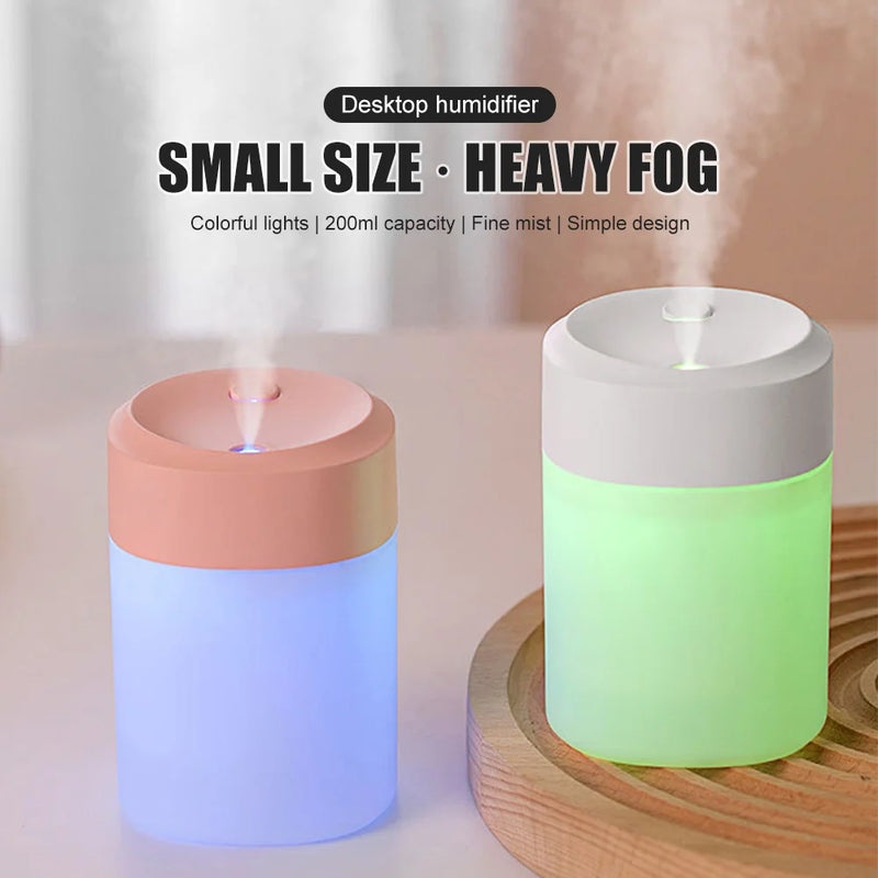 200ML Air Humidifier USB For Home Office Car Aroma Diffuser Essential Oils With  Colorful Light Mini Ultrasonic Humidifier