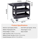 SucceBuy 2/3 Shelf Utility Service Cart Dolly with 360° Swivel Wheels Ergonomic Storage Handle for Warehouse/Garage/Cleaning