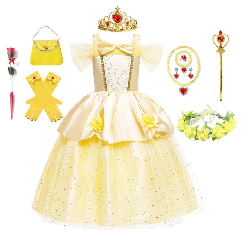 Girls Aurora Belle Rapunzel Sofia Princess Dress Halloween Easter Cosplay Costume Party Kids Dresses for Girls Children Clothing