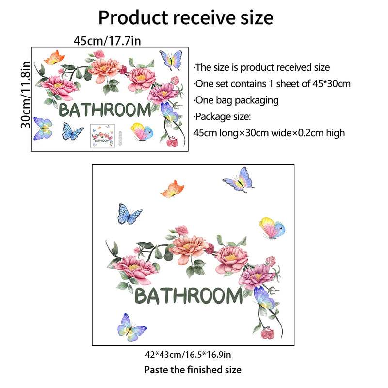 Bathroom Flower Door Sticker Wall Stickers Self-adhesive Wall Sticker For Home Living Room Bedroom Bathroom Toilet Decor PD00100