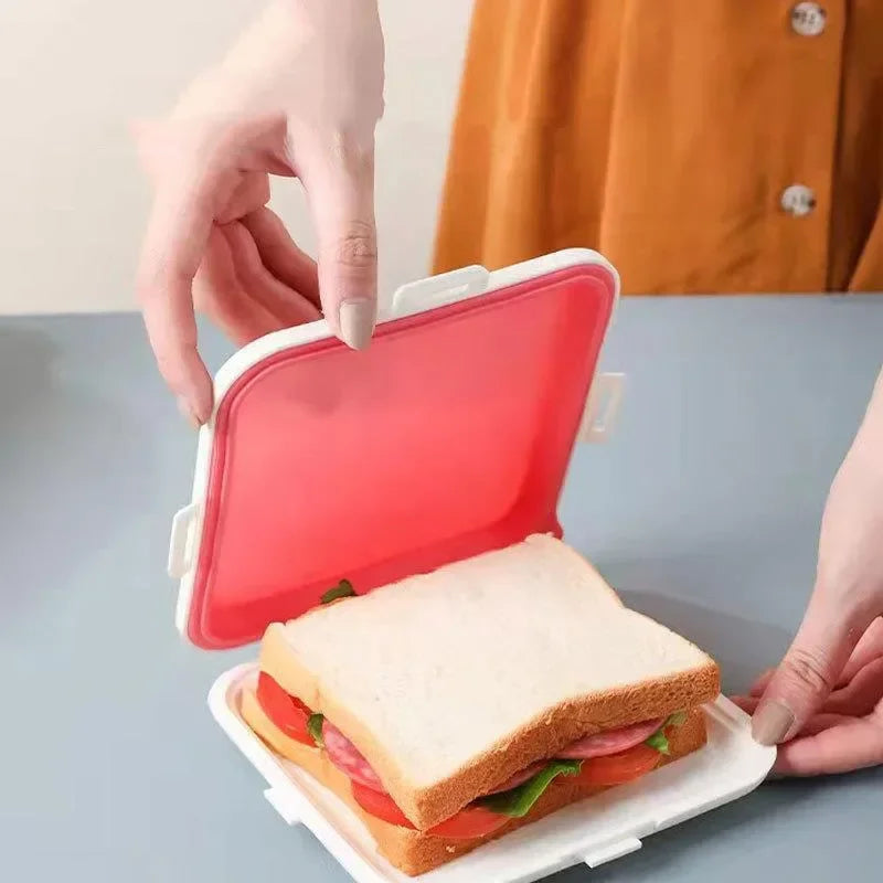 Portable Sandwich Toast Bento Box Reusable Silicone Sandwich Box Eco-Friendly Lunch Food Container Microwavable Dinnerware