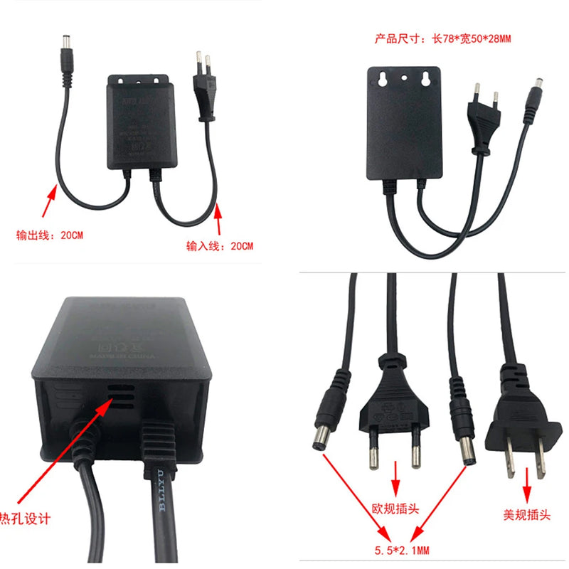 Random Color Waterproof DC Power Supply 12V 2A EU US Plug Adapter Anti Oxidation for CCTV Surveillance Ip Cameras Wifi Set Kit