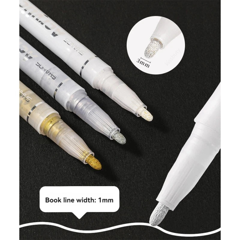 3Pcs/Set High-gloss Acrylic Markers Gold Silver White Painting Graffiti Pens, Waterproof Ink,Practical Portable Markers