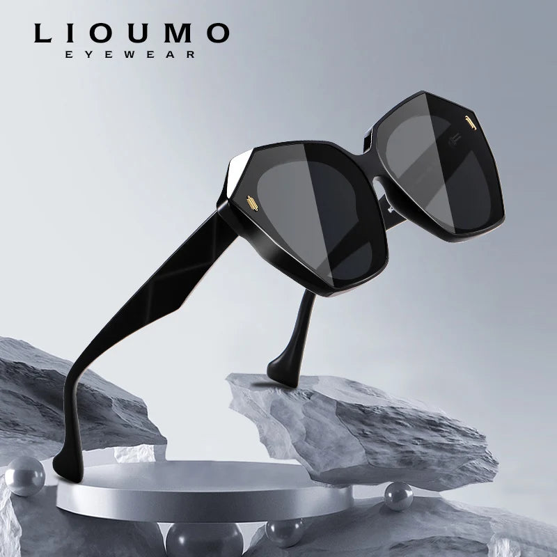 LIOUMO Luxury Polygon Frame Oversized Sunglasses Women Polarized Gradient Driving Glasses Men Trend Rivet Goggle zonnebril heren