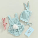 Citgeett Summer Easter Infant Baby Girls Casual Bodysuit Sleeveless Floral Print Bunny Playsuit Cartoon Hat Clothes
