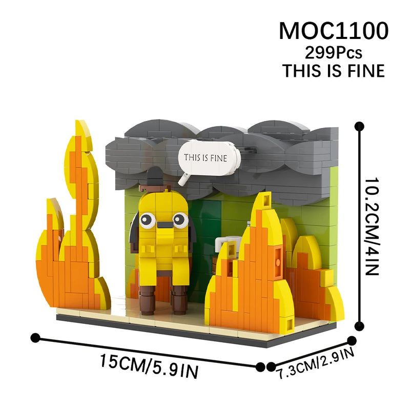 MOOXI Comics Anime 299Pcs Caricature MOC Bricks THIS IS FINE DIY Scenario Building Blocks Education Kids Toys For Children Gifts