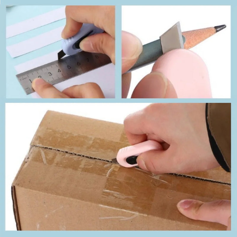 Kawaii Mini Pocket Utility Knife Express Box Paper Cutter Art Craft Wrapping Opener with Keychain Hole Office School Stationery