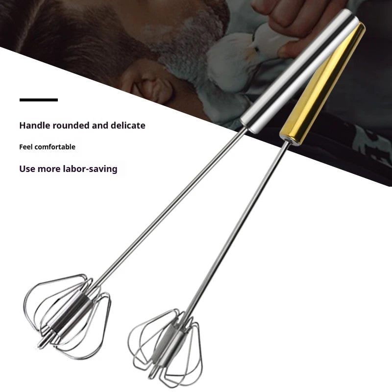 Semi Automatic Mixer Whisk Egg Beater Stainless Steel Manual Hand Mixer Self-Turning Cream Utensils Kitchen Mixer Egg Tools