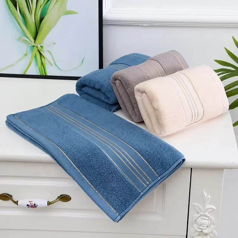 2pcs Cotton Bath Towel Increases Water Absorption Adult Bath Towel Solid Color Golden Silk Soft Affinity Face Towel