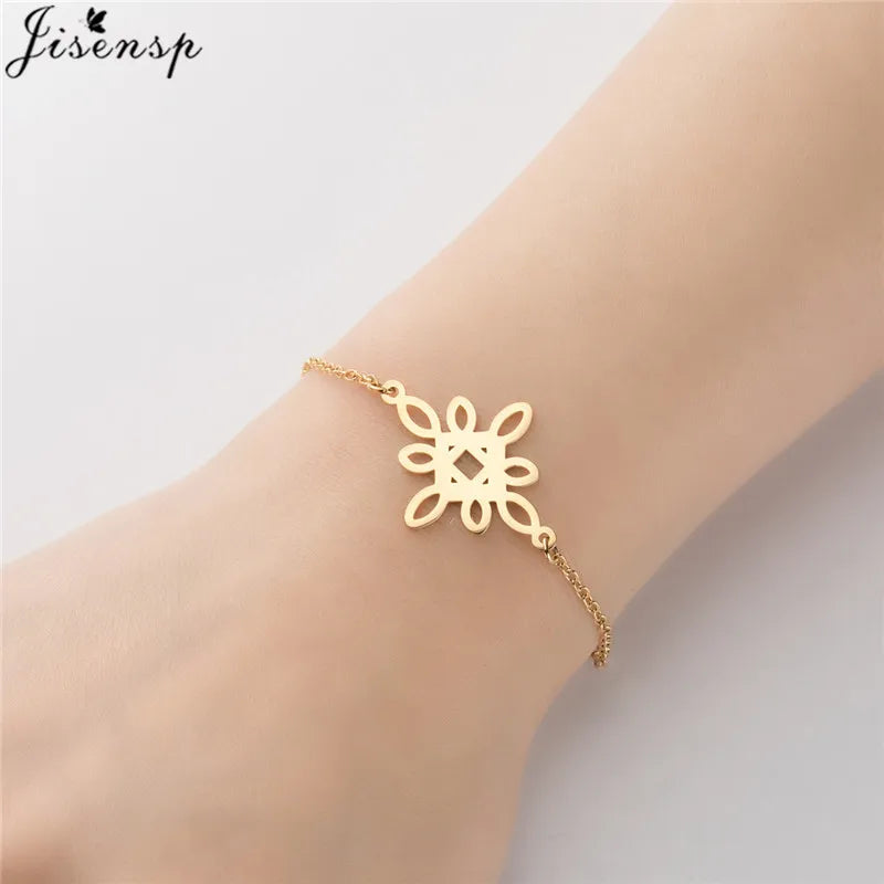 Stainless Steel Plant Charm Bracelet Minimalist Lotus Mandala Leaf Snowflake Bracelets for Women Tree of Life Bangles Jewelry