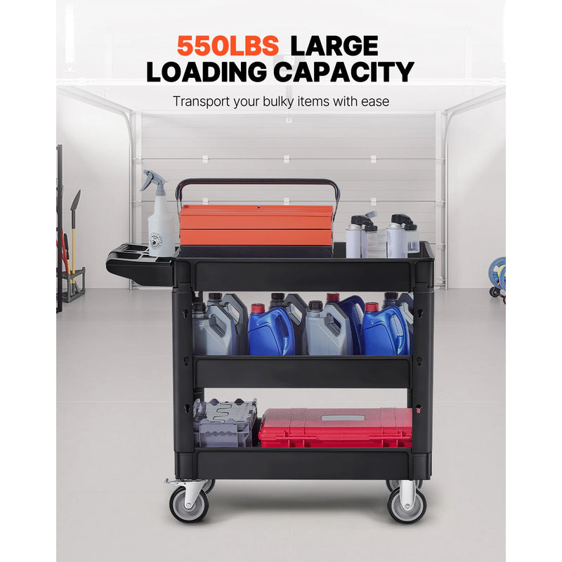 SucceBuy 2/3 Shelf Utility Service Cart Dolly with 360° Swivel Wheels Ergonomic Storage Handle for Warehouse/Garage/Cleaning