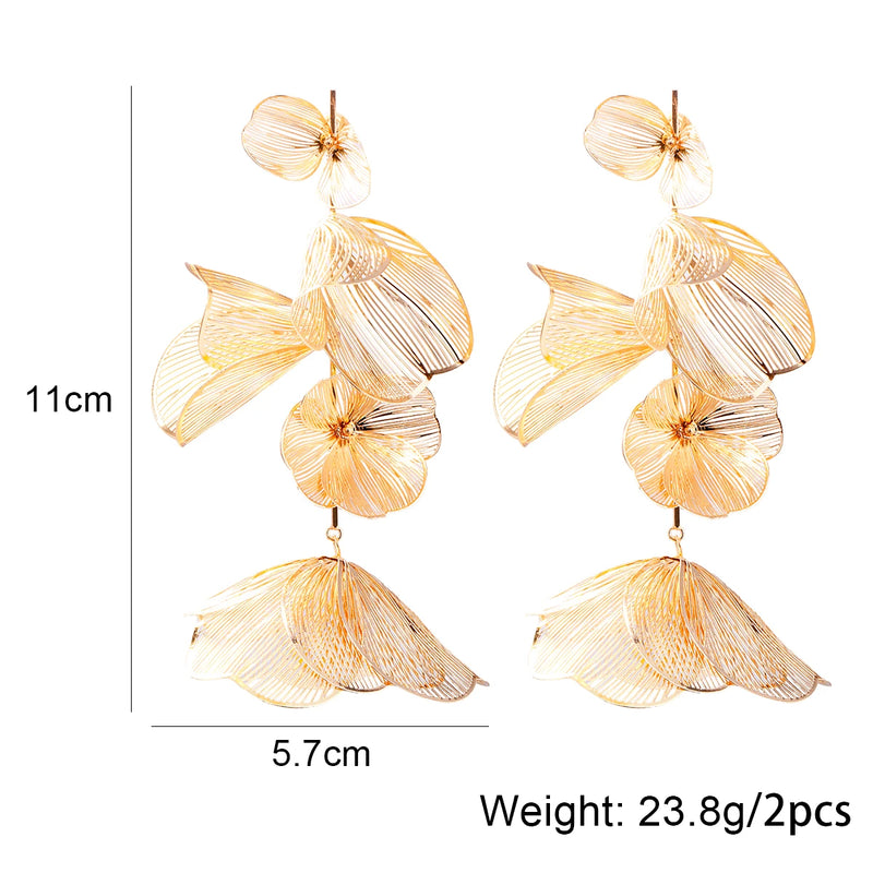 2024 New ZAA Earrings Long Metal Flower Dangle Drop Earrings for Women Vintage Golden Personality Jewelry Pendientes Wholesale