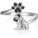 1Pc Cute Black Pug Dog Paw Open Ring Exquisite Women's Dog Jewelry Fashion Daily Accessories Perfect Gift for Dog Lovers