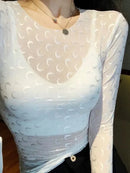 New Printed Mesh Women Base Shirt Autumn Fashion Casual Long Sleeved Sun Protection Ice Silk Inner Layer Women\'s T-Shirt