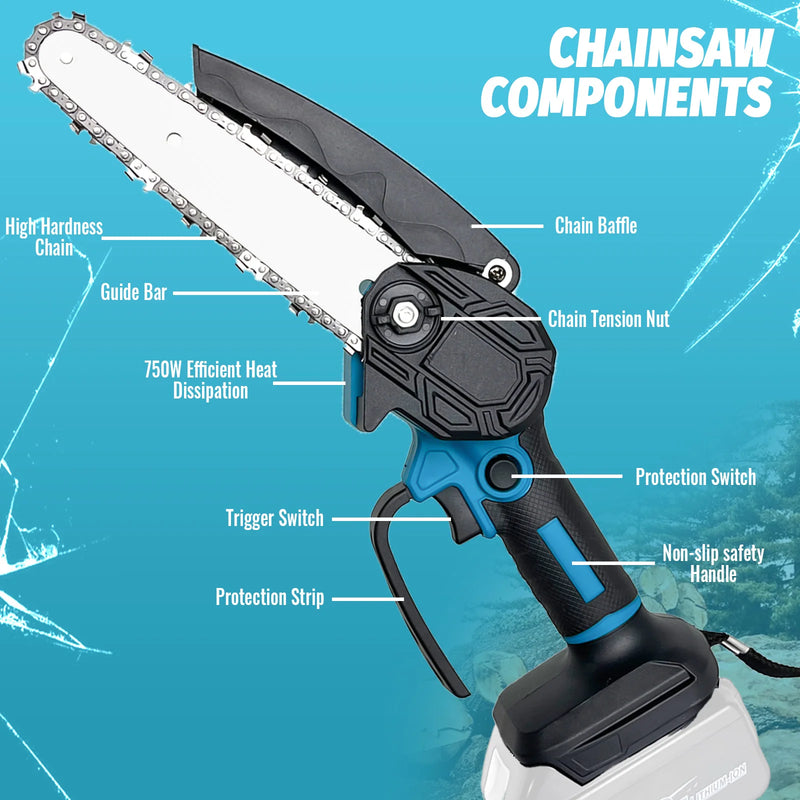 Cordless Chainsaw for Makita 18V Battery 6 inch Mini Portable Chainsaw 3000RPM for Tree/Branch/Wood Cutting