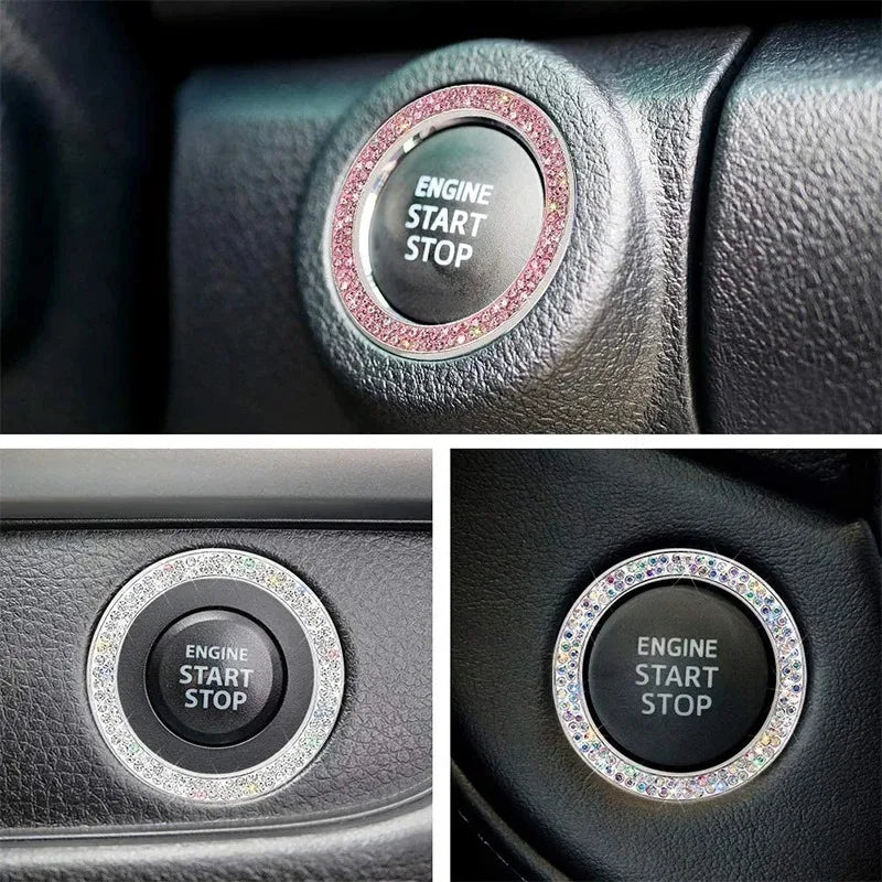 Auto Key Ring Stickers Bling Engine Start Stop Button Decoration Ring Shine Rhinestone Car One-click Engine Ignition Decals