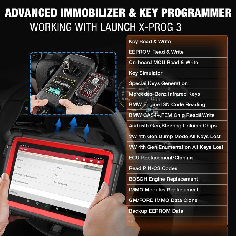 2024 LAUNCH X431 IMMO Plus Key Fob Programming Tool with X-PROG3, ECU Online Coding,All Systems Diagnostic Tool, 9+ Reset CANFD