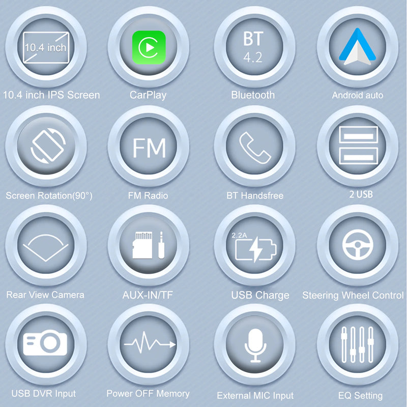 ESSGOO 10.4" Car Stereo Single DIN Wireless CarPlay Android Auto Rotatable Touch Screen Bluetooth GPS Nav Radio Player Head Unit