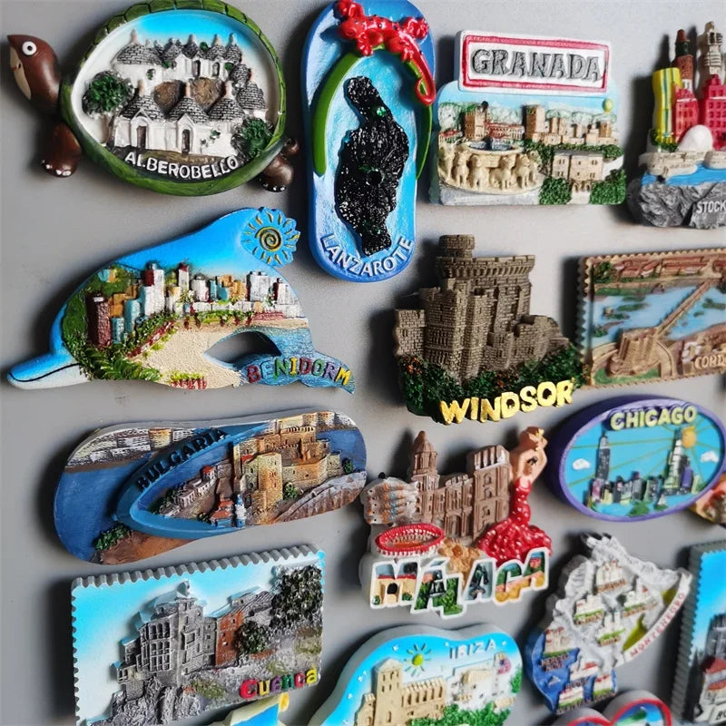 Fridge Magnets Spain Hamburg Germany Croatia Montenegro Sweden Bali Maldives Chicago USA Dubai India Lanzarote Collection Gifts