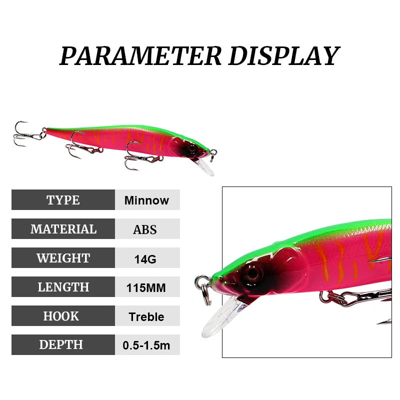 1pcs Fishing Lure 11.5cm/14g Minnow Crankbait Wobblers 3D Eyes Perch Artificial Bait Pike Carp Bait Swim Bait Fishing Pesca